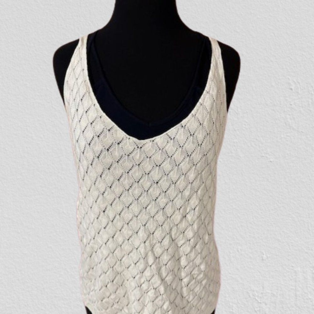 ***** L Love White Crochet Knit Tank Top 4283 Large NWT Boutique